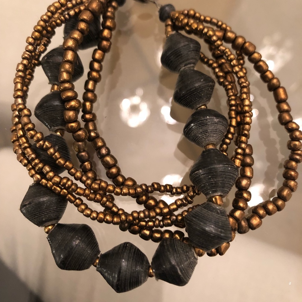 Handmade Gold and Charcoal Bead Bracelet